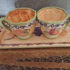 1 of a kind - Rare Retro - Handpainted Pastel Tray & Mug Set by Morris Intn'l